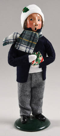 Traditional Assorted Carolers Boy With Gift-Blue Jacket - No Box Nb1743