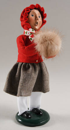 Traditional Assorted Carolers Girl With Brown Muff-Red - Nb1010, No Box