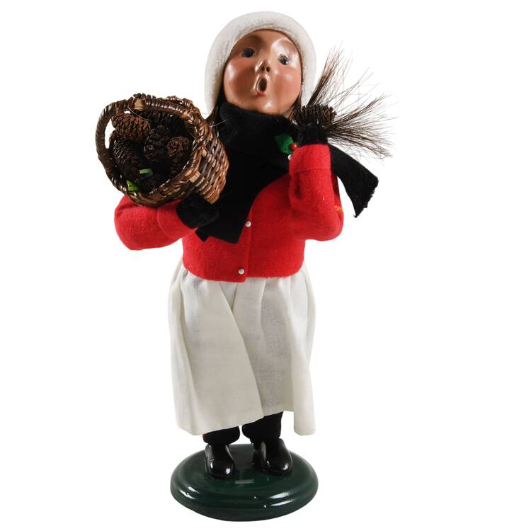 Traditional Assorted Carolers Girl With Basket Of Pinecones - No Box Nb1774