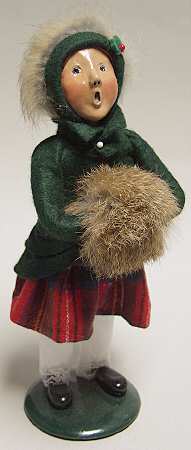Traditional Assorted Carolers Girl With Muff-Green Coat Fur Trim - No Box 42