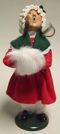 Traditional Assorted Carolers Girl With Muff-Red Dress Lace Trim - No Box