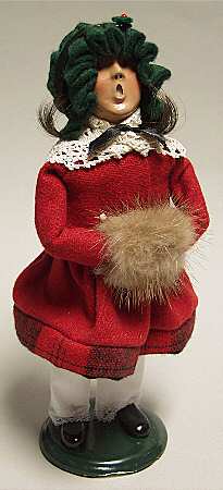 Traditional Assorted Carolers Girl With Muff-Red Top Lace Collar - No Box