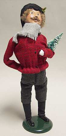 Traditional Assorted Carolers Mustache Man With Tree-Red Coat - No Box