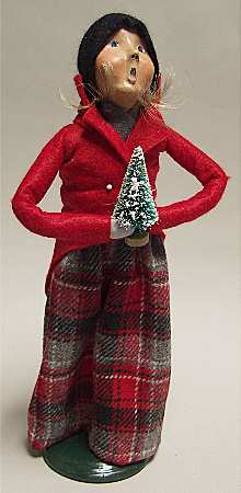 Traditional Assorted Carolers Woman With Tree-Red - No Box