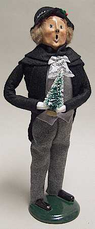 Victorian Assorted Carolers Man With Tree-Black Grey - No Box