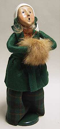 Traditional Assorted Carolers Woman With Muff-Green Coat Brown - No Box 60