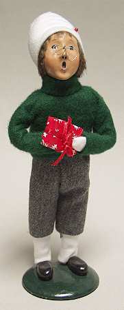 Traditional Assorted Carolers Boy With Gift-Green Shirt Glasses - No Box