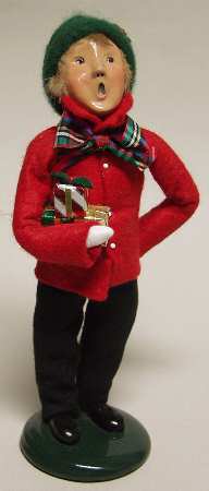 Traditional Assorted Carolers Boy With Gifts-Red Coat Plaid Bow - No Box