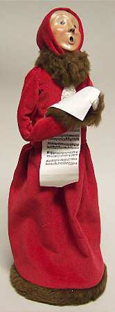 Victorian Assorted Carolers Woman With Music-Red Dress Fur Trim - No Box