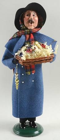 Traditional Assorted Carolers Man With Ornament Tray-Long Blue Coat - No Box