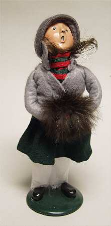 Traditional Assorted Carolers Girl With Muff-Grey Coat - No Box