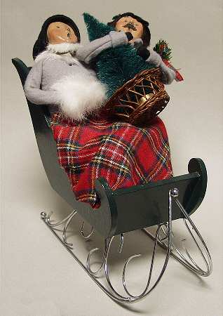 Winter Outdoor Activities Couple In Sleigh-Red Plaid Blanket - No Box
