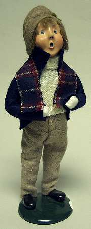 Traditional Assorted Carolers Boy In Blue Coat With Plaid Scarf - No Box