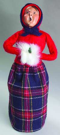 Traditional Assorted Carolers Woman With Muff-Red Coat Plaid Skirt - No Box