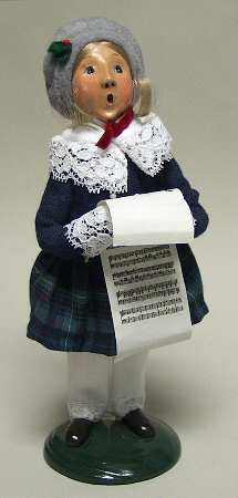 Traditional Assorted Carolers Girl With Music-Blue Coat Lace Trim - No Box