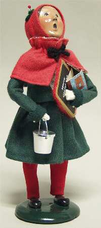 Traditional Assorted Carolers School Girl-Red Hood Green Dress - No Box