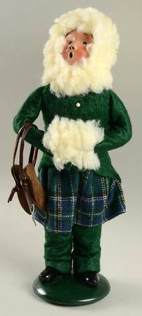 Winter Outdoor Activities Girl With Skates-Green Fur Lined Coat - No Box