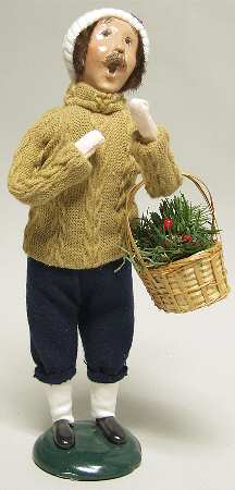 Traditional Assorted Carolers Man With Basket Of Greenery-Yellow Sweat - No Box
