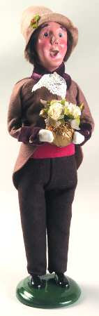 Traditional Assorted Carolers Victorian Man With Flowers-Pink - No Box