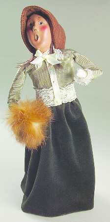 Traditional Assorted Carolers Victorian Woman With Muff-Green Brown - No Box