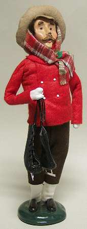 Traditional Assorted Carolers Mustache Man With Skates-Red - No Box