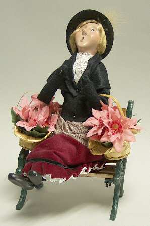 Traditional Assorted Carolers Woman With Poinsettias On Bench - No Box