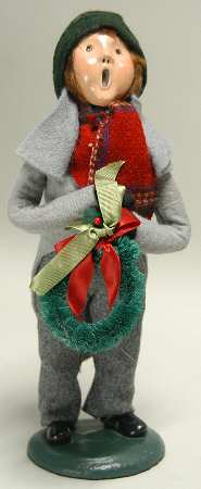 Traditional Assorted Carolers Boy With Wreath-Grey Coat - No Box
