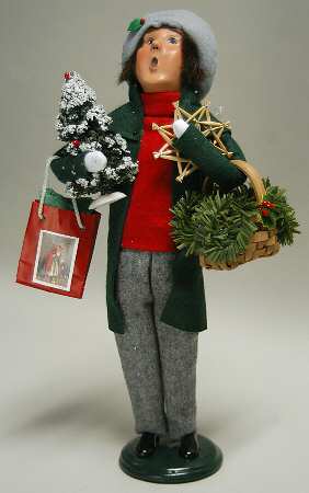 Traditional Assorted Carolers Shopper Man With Tree & Basket - No Box