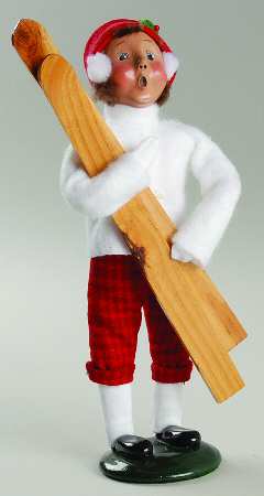 Traditional Assorted Carolers Boy With Wooden Skis - No Box