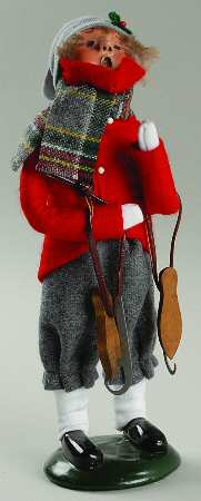 Winter Outdoor Activities Boy With Wood Skates-Red Coat - No Box