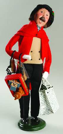 Traditional Assorted Carolers Shopper Man With Wagon-Red - No Box
