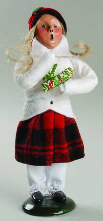 Traditional Assorted Carolers Girl With Gift-White Coat - No Box
