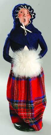 Traditional Assorted Carolers Woman With Muff-Blue Coat/Plaid Skirt - No Box