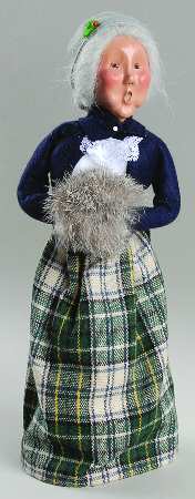 Traditional Assorted Carolers Grandmother With Muff-Blue Lace Cravat - No Box