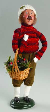 Traditional Assorted Carolers Man With Basket Of Greenery - No Box