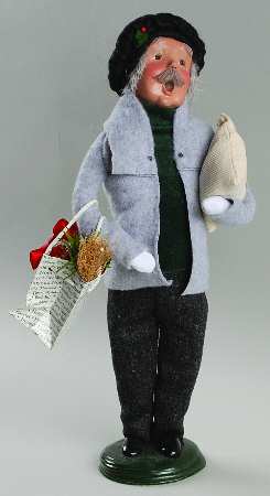 Traditional Assorted Carolers Grandfather Shopper-Grey Coat - No Box 443
