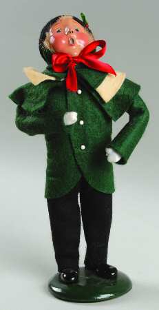 Traditional Assorted Carolers Boy In Green Coat Red Ribbon - No Box