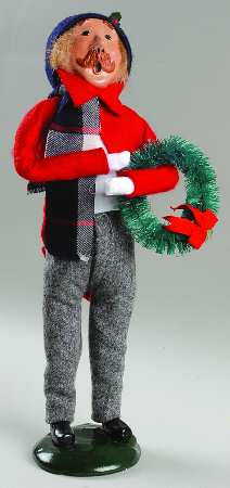 Traditional Assorted Carolers Mustache Man With Wreath-Red Coat - No Box