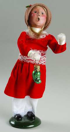 Traditional Assorted Carolers Girl With Pickle Ornament-Red Dress - No Box