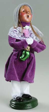 Traditional Assorted Carolers Girl With Pickle Ornament-Mauve Dress - No Box