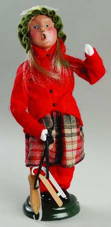 Traditional Assorted Carolers Girl With Skates-Green Cap - No Box
