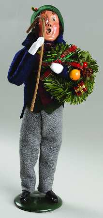 Traditional Assorted Carolers Man With Wreath & Cane-Blue Coat - No Box