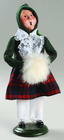 Traditional Assorted Carolers Girl With Muff-Green Coat And  Lace - No Box
