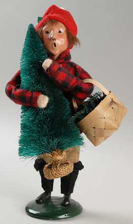 Winter Outdoor Activities Boy With Tree & Basket Of Greenery - No Box