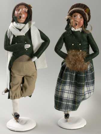 Winter Outdoor Activities Skater Couple-Green & Brown - No Box