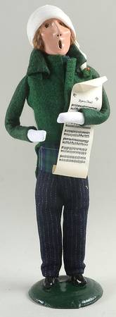 Traditional Assorted Carolers Man With Music-Green Coat-White Stocking - No Box