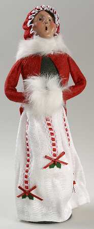 Victorian Assorted Carolers Woman With Muff-Red Coat Ribbons - No Box