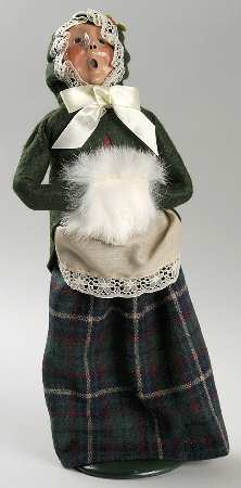 Traditional Assorted Carolers Woman With Muff-Green Coat Lace Trim - No Box