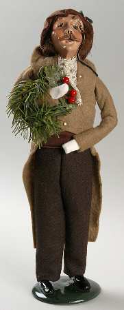 Victorian Assorted Carolers Mustache Man With Wreath-Brown - No Box