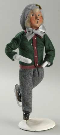 Winter Outdoor Activities Victorian Skater Boy-Green & Pink - No Box